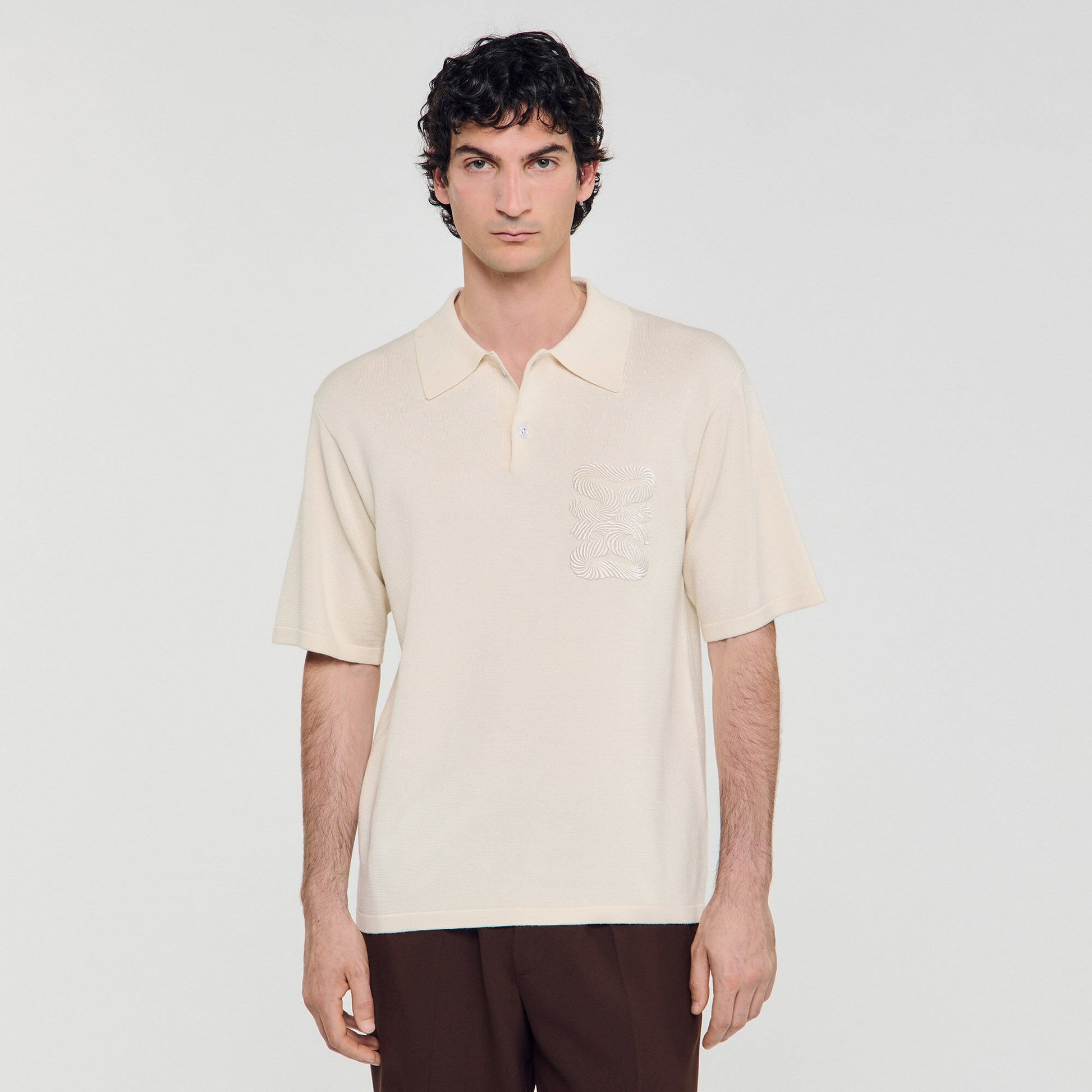 Sandro Polo with rope embroidery Butter Cream