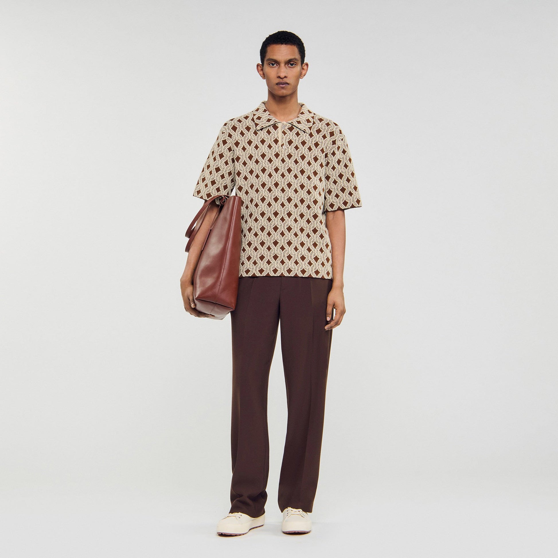 Sandro Rope jacquard cardigan shirt Butter Cream