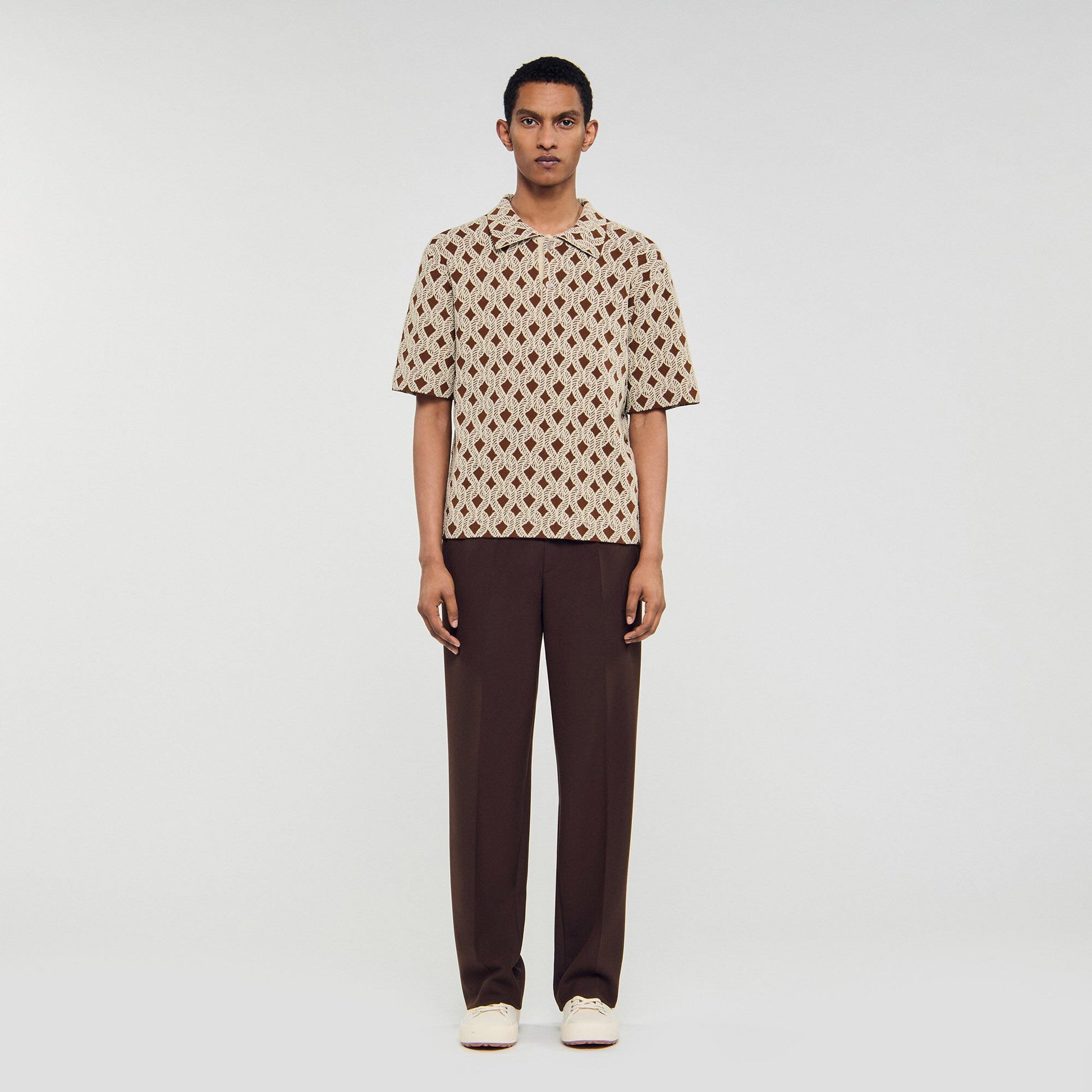 Sandro Rope jacquard cardigan shirt Butter Cream
