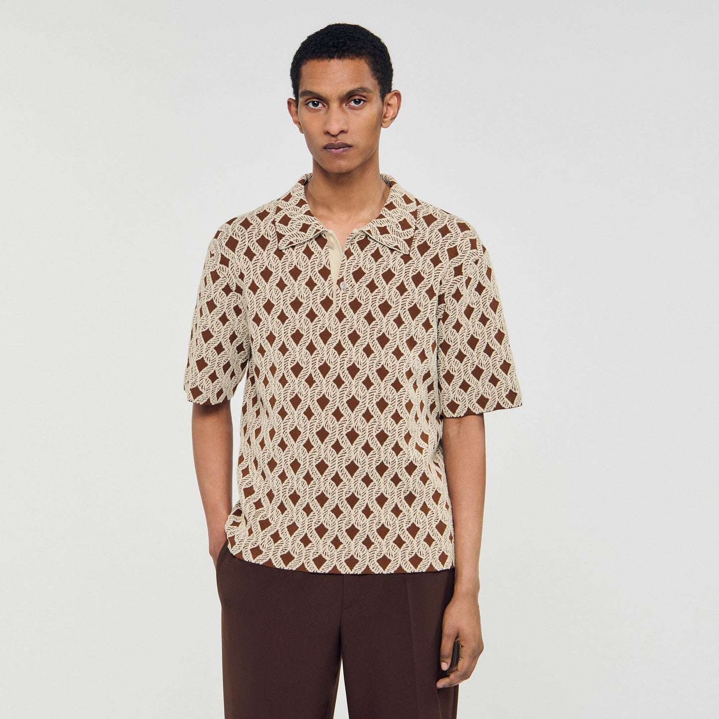 Sandro Rope jacquard cardigan shirt Butter Cream