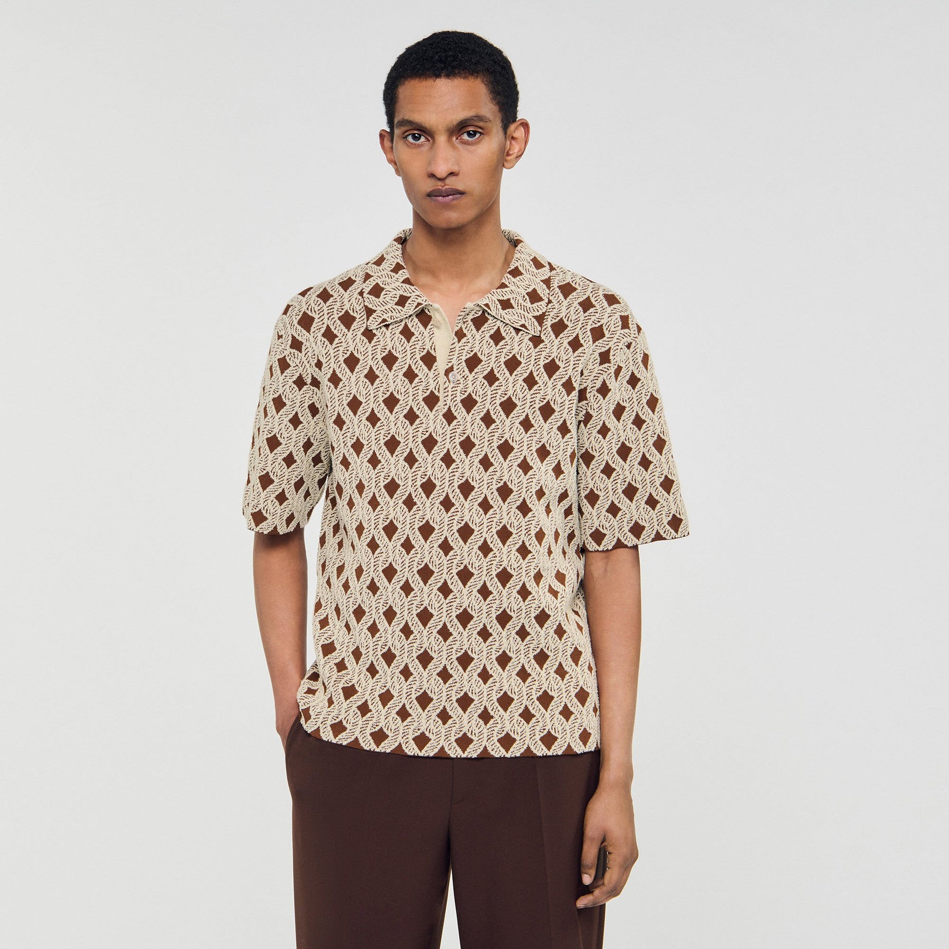 Sandro Rope jacquard cardigan shirt Butter Cream