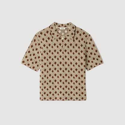Sandro Rope jacquard cardigan shirt Butter Cream