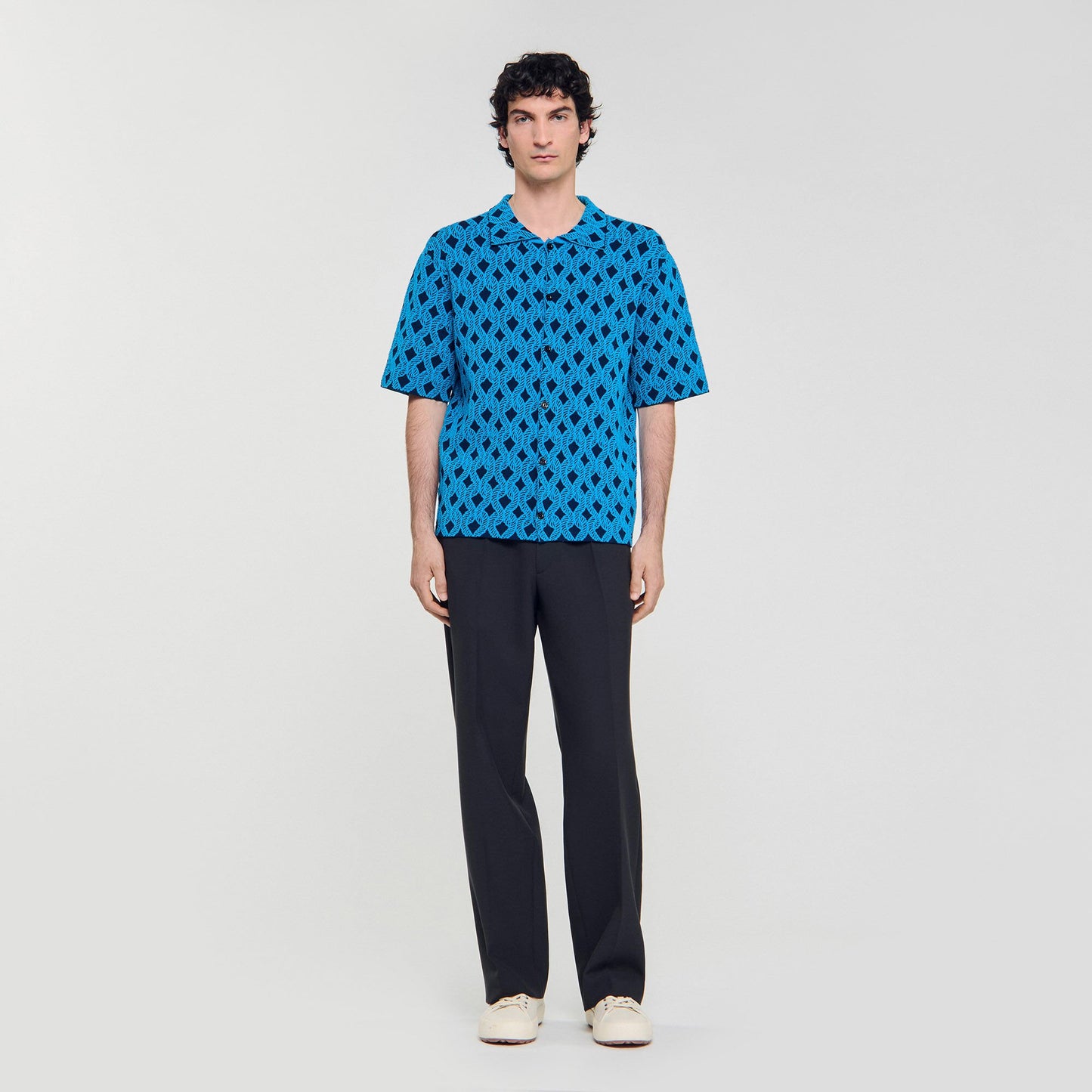 Sandro Rope jacquard cardigan shirt Turquoise
