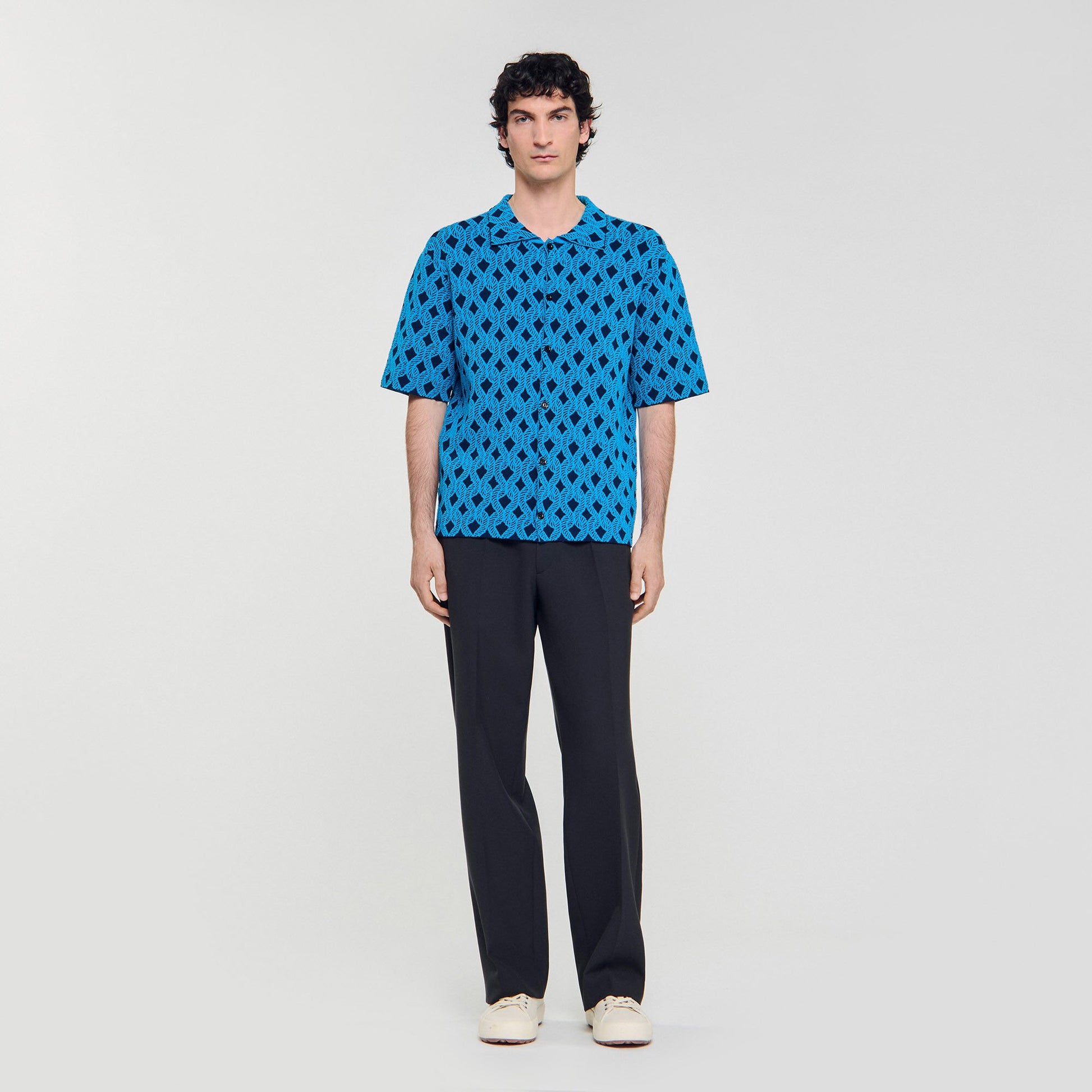 Sandro Rope jacquard cardigan shirt Turquoise
