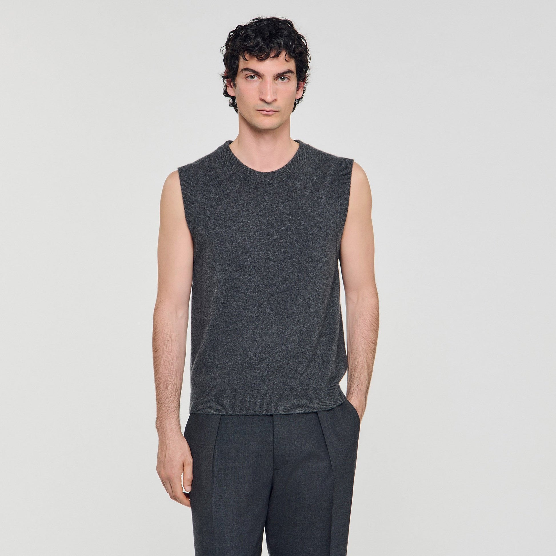 Sandro Cashmere sweater vest Heather Charcoal