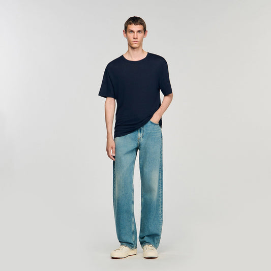Sandro Certified linen T-shirt Navy Blue