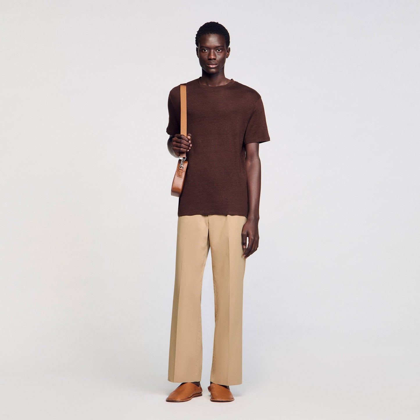 Sandro Certified linen T-shirt Moka.