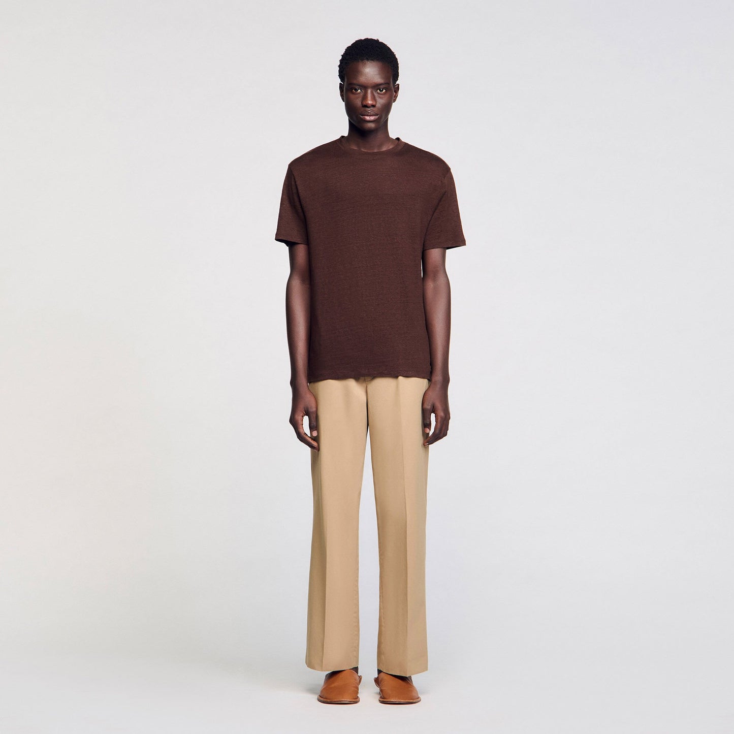 Sandro Certified linen T-shirt Moka.