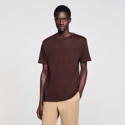 Sandro Certified linen T-shirt Moka.
