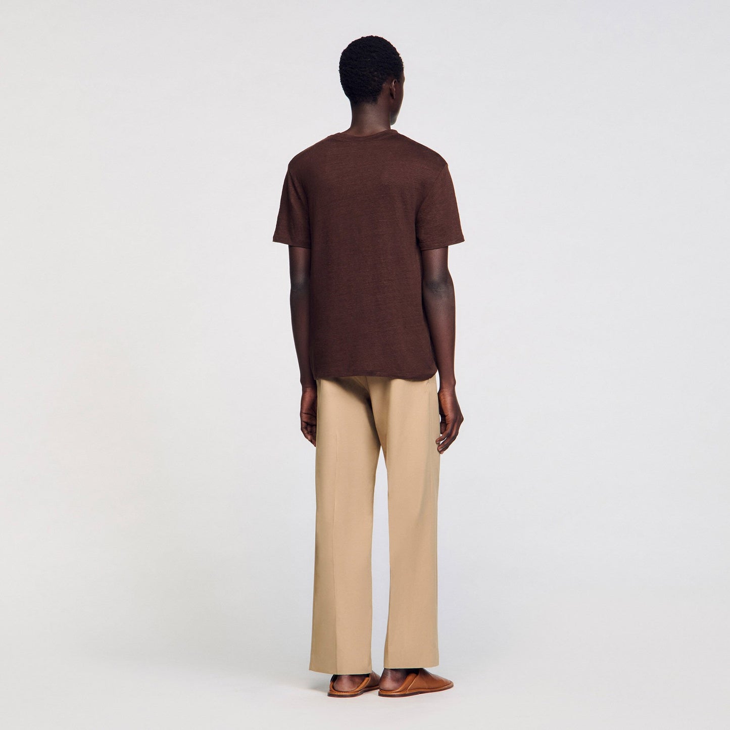 Sandro Certified linen T-shirt Moka.