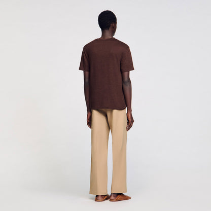 Sandro Certified linen T-shirt Moka.