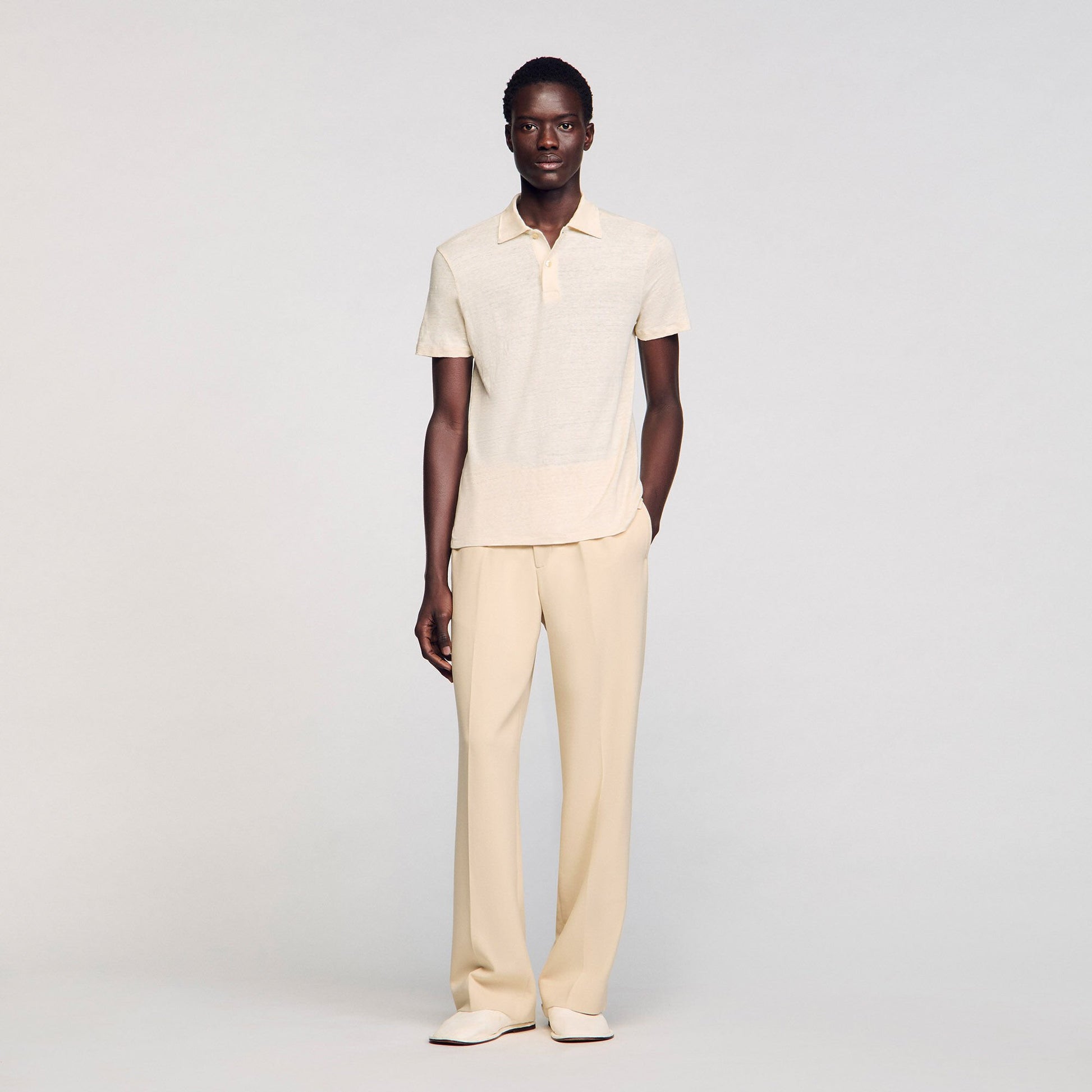 Sandro Linen polo shirt Ivory.