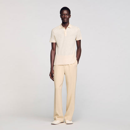 Sandro Linen polo shirt Ivory.