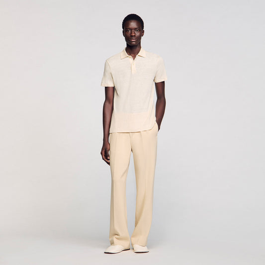 Sandro Linen polo shirt Ivory.
