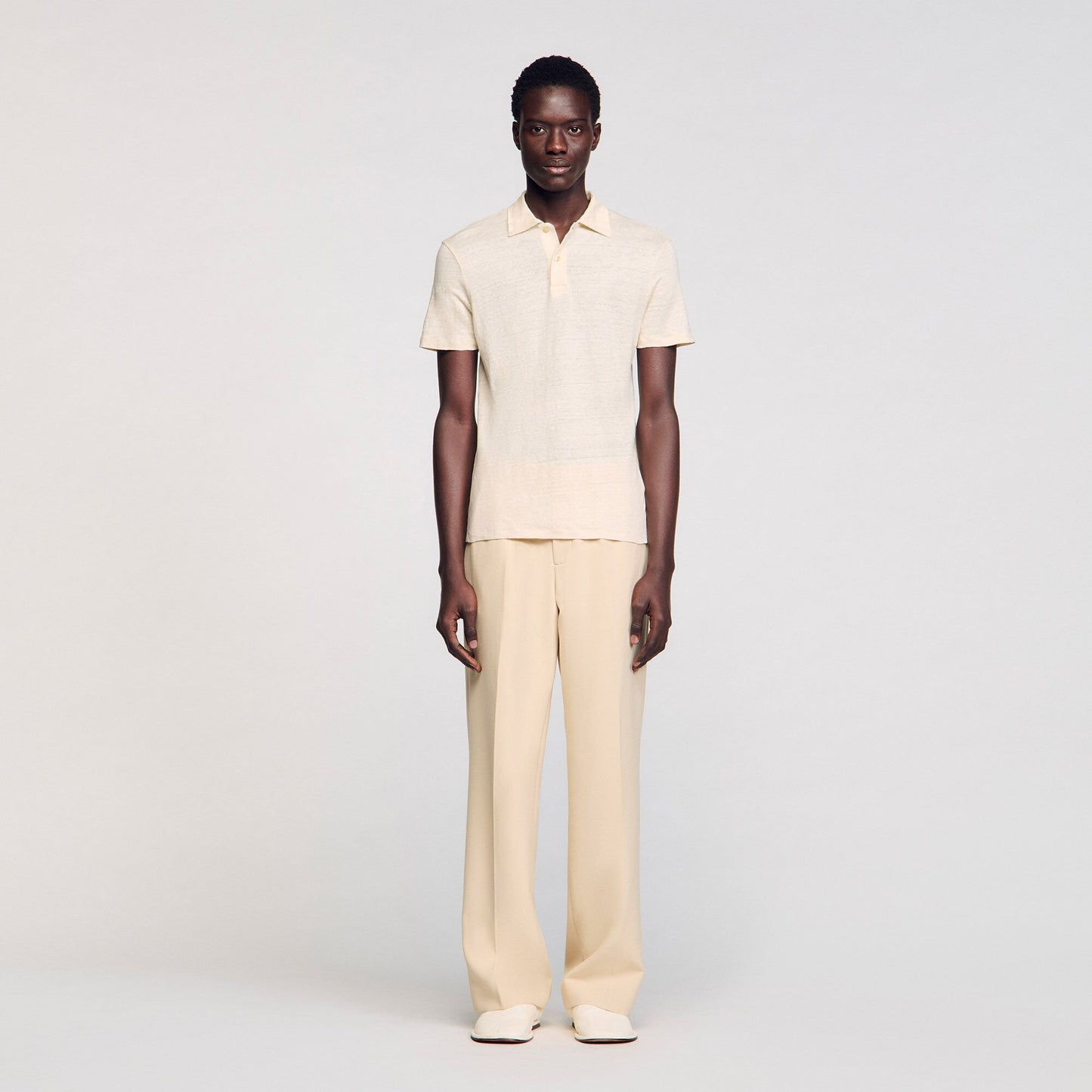 Sandro Linen polo shirt Ivory.