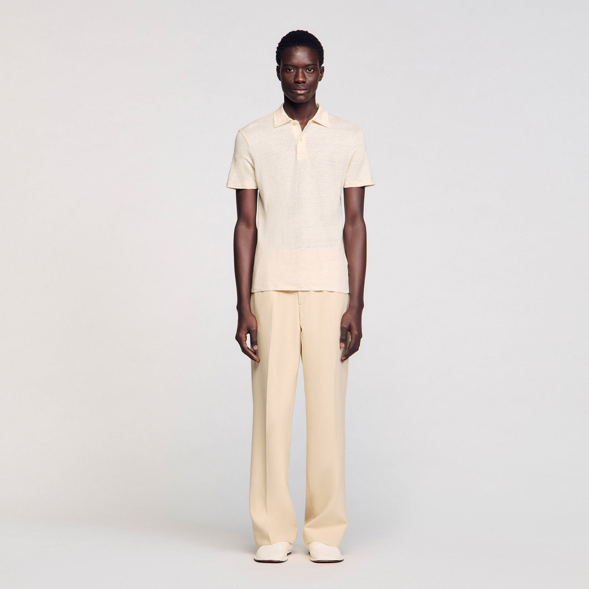 Sandro Linen polo shirt Ivory.