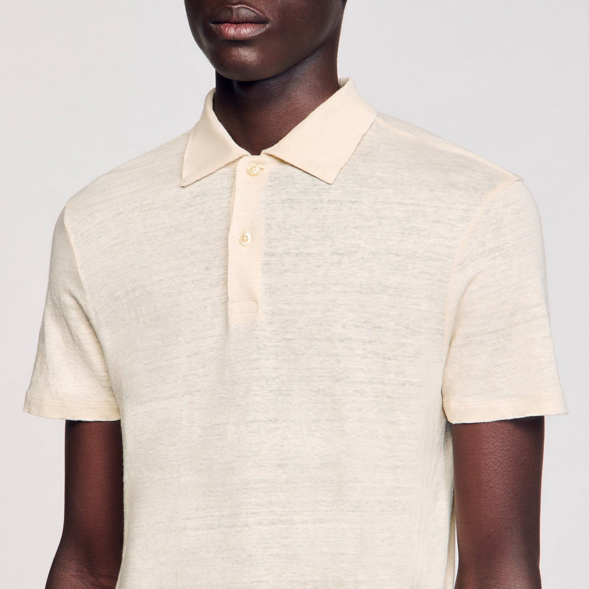 Sandro Linen polo shirt Ivory.