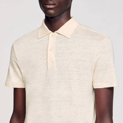 Sandro Linen polo shirt Ivory.
