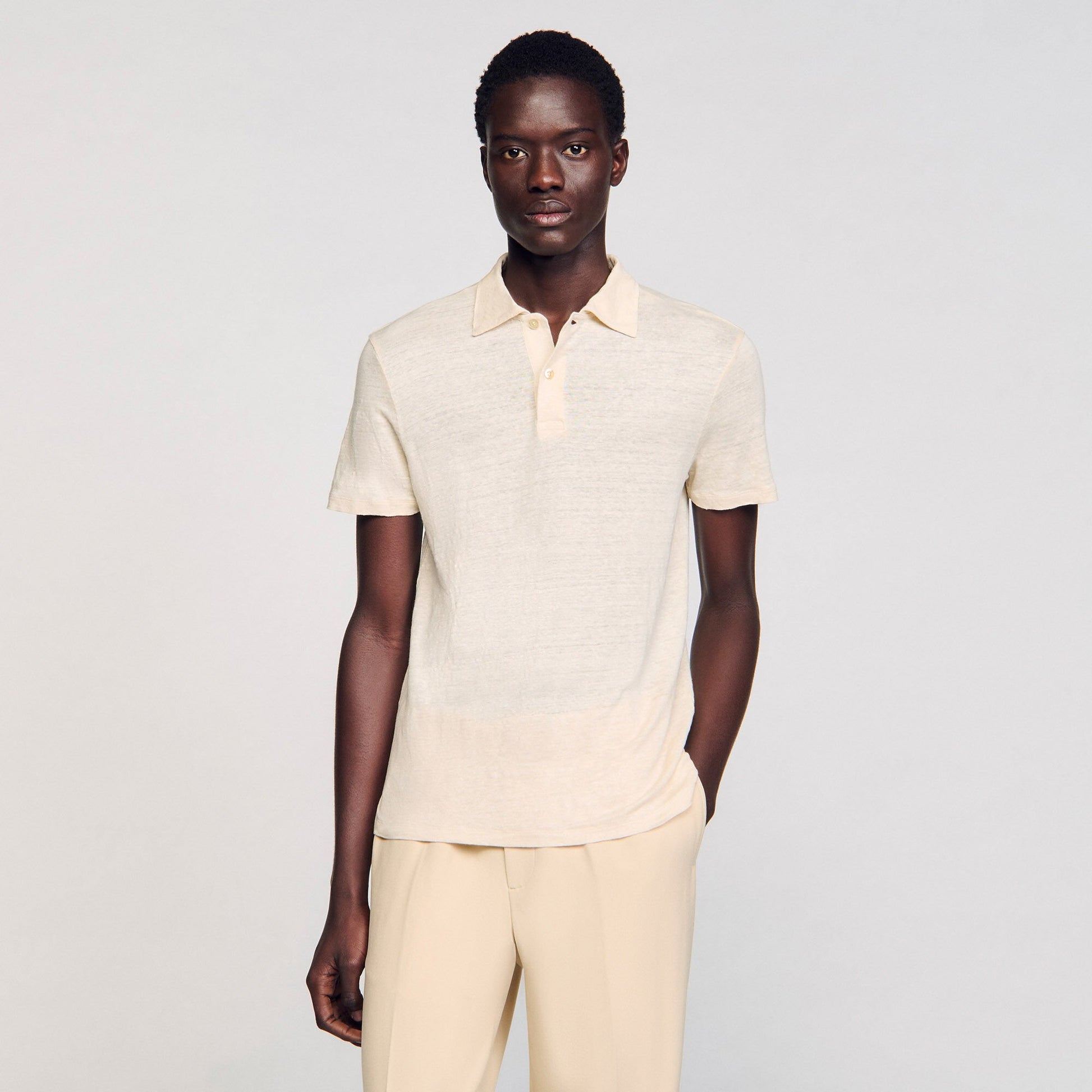 Sandro Linen polo shirt Ivory.