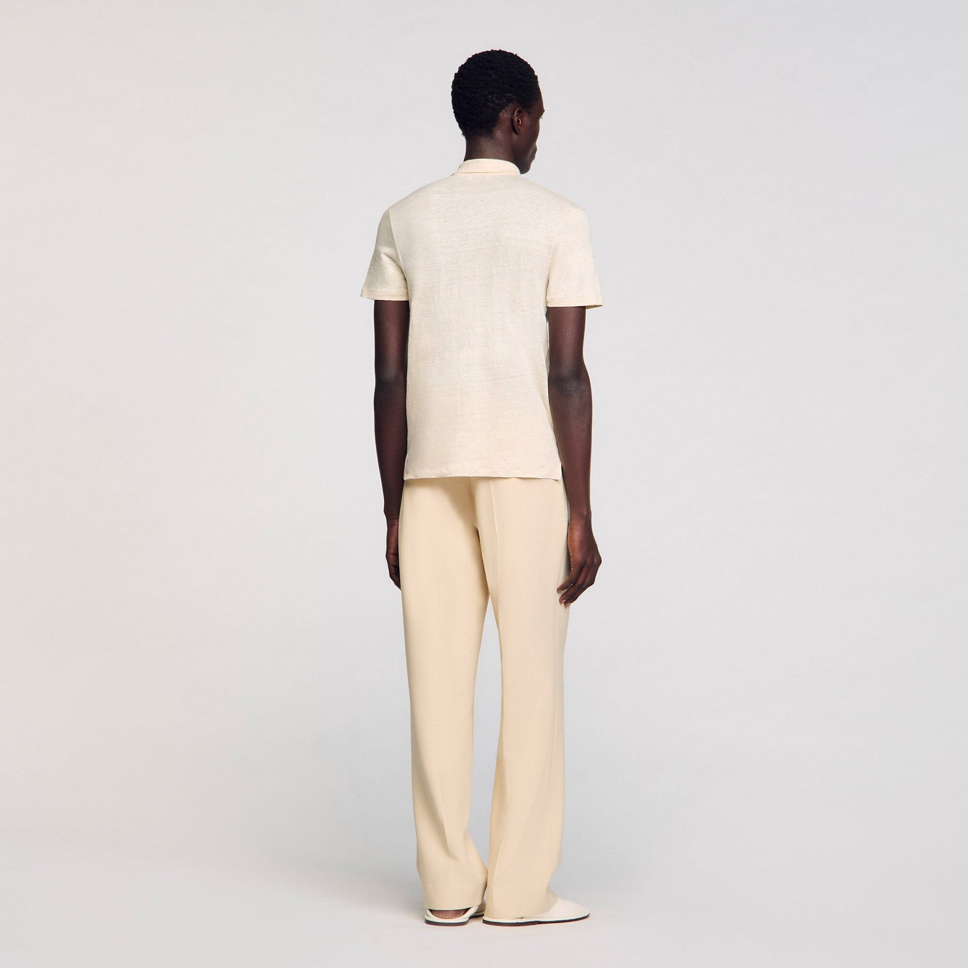 Sandro Linen polo shirt Ivory.