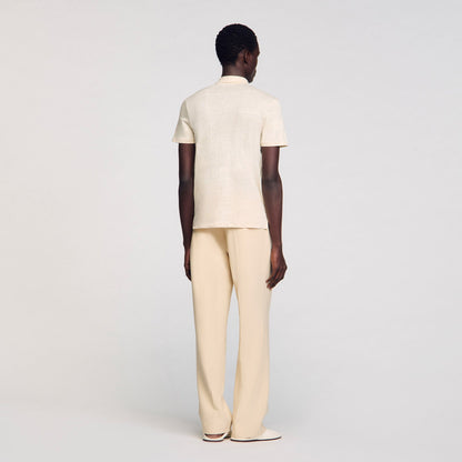 Sandro Linen polo shirt Ivory.