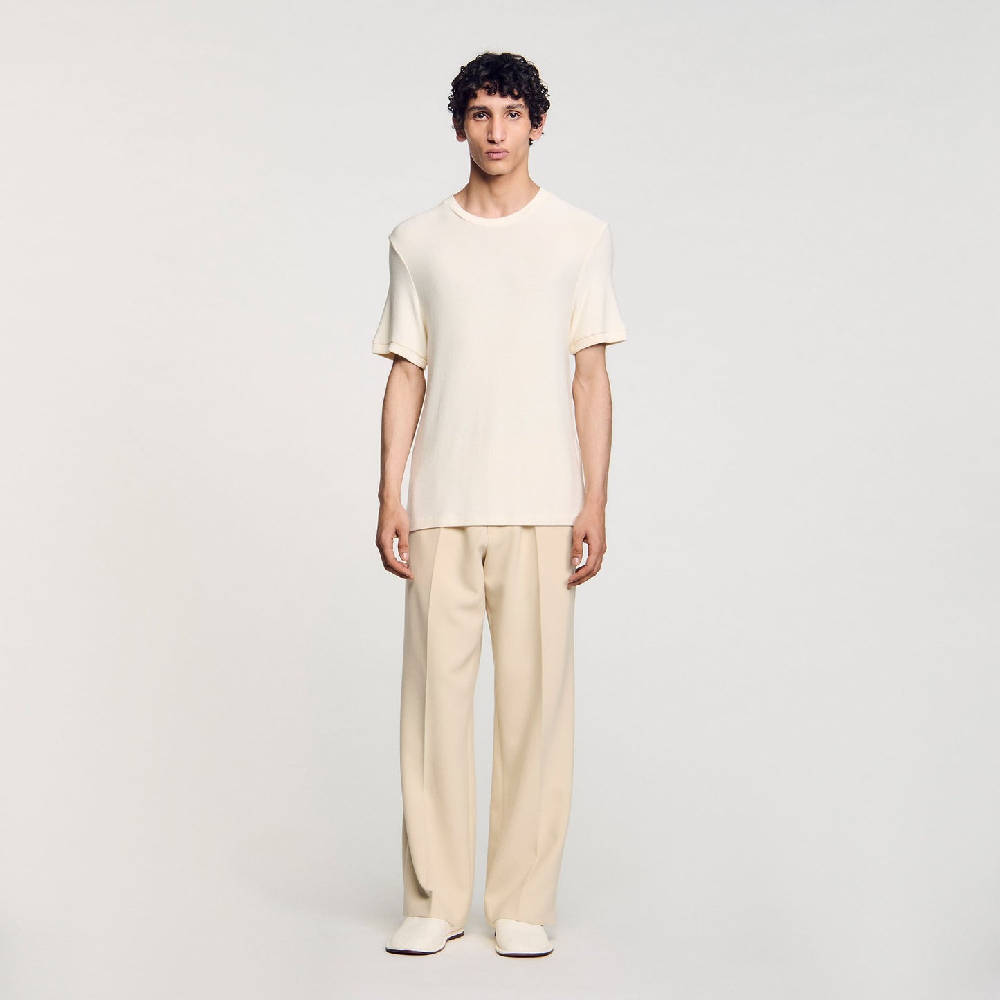Sandro Mock neck T-shirt Ivory.