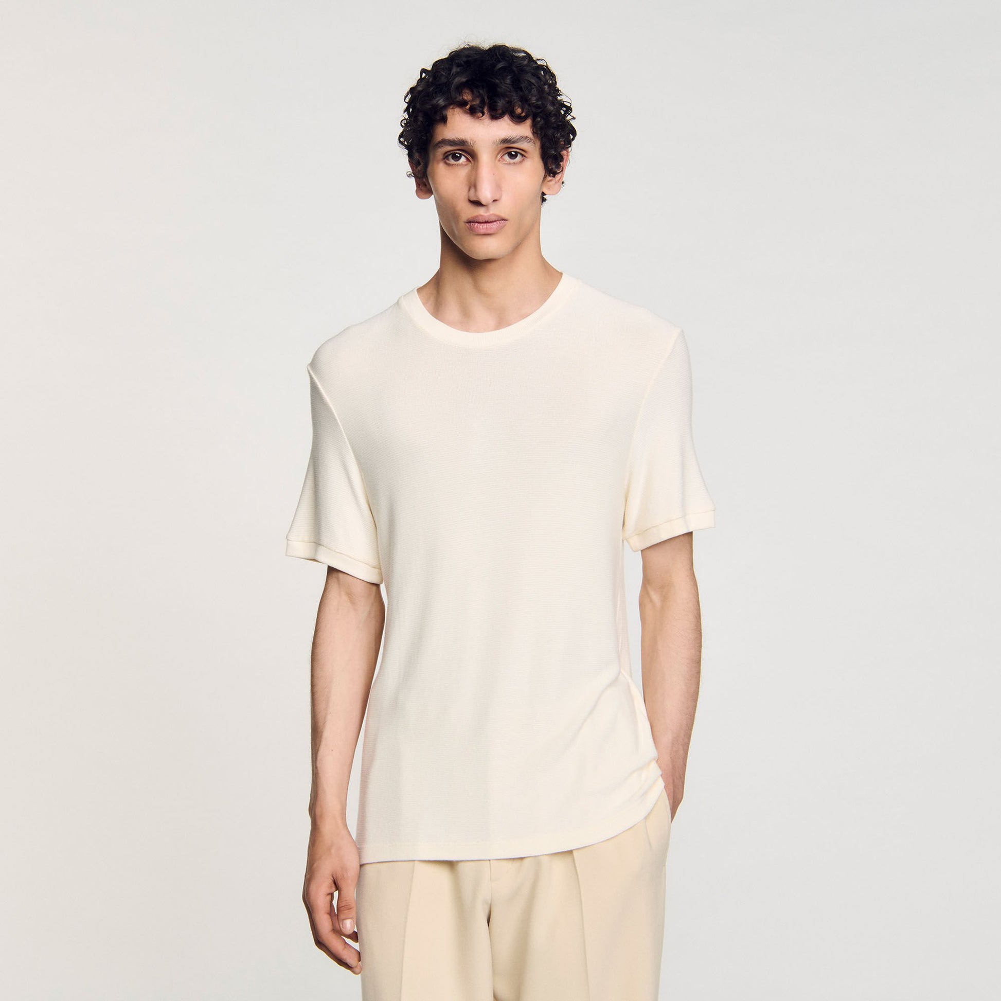 Sandro Mock neck T-shirt Ivory.