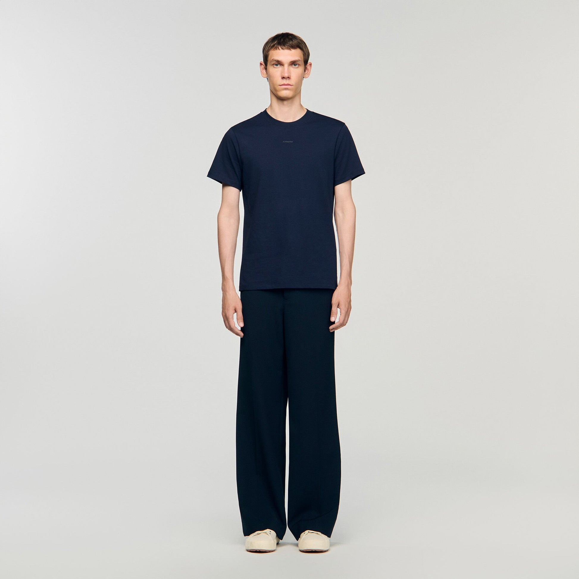 Sandro Cotton T-shirt with logo Midnight Blue