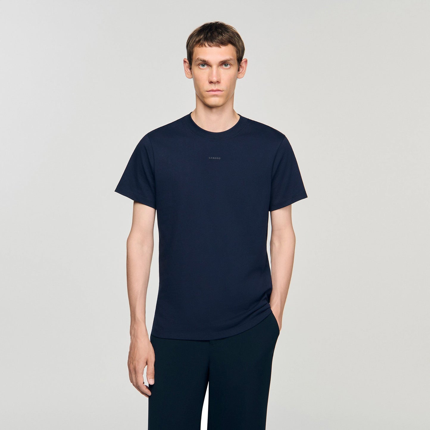 Sandro Cotton T-shirt with logo Midnight Blue
