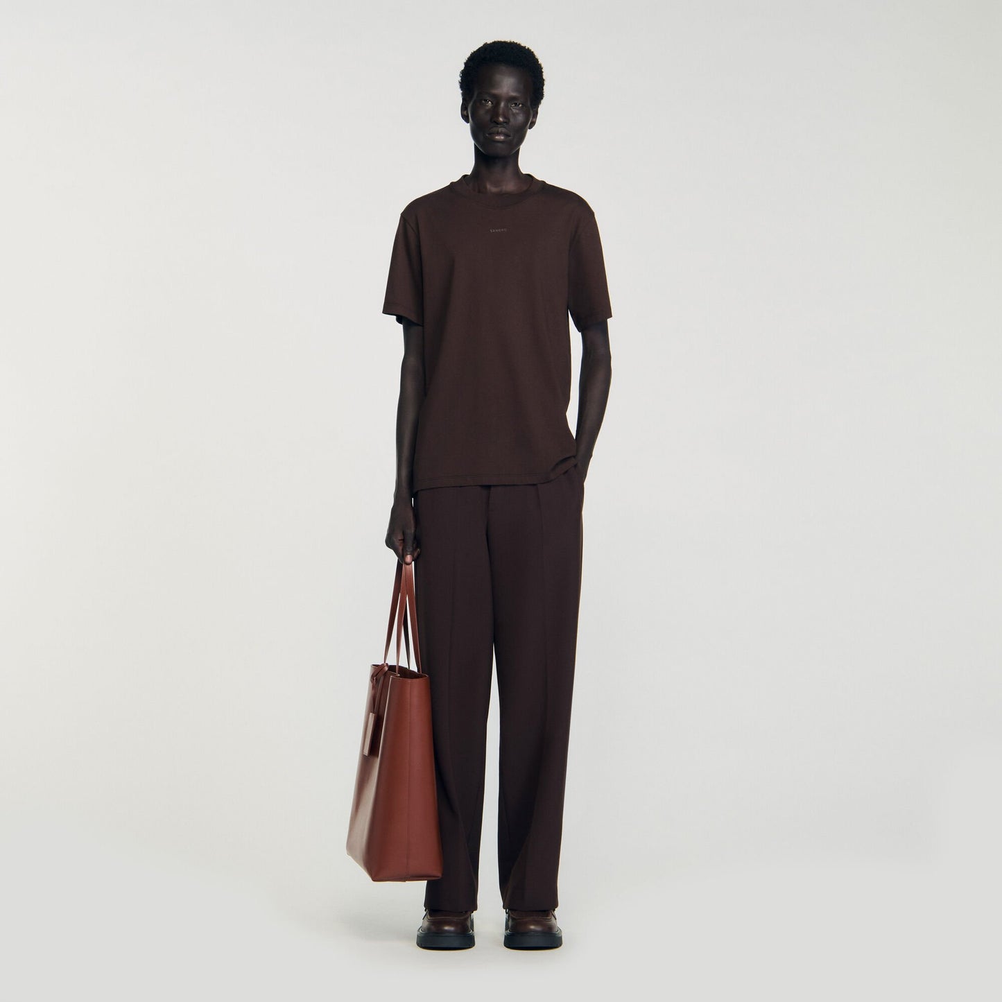 Sandro Cotton T-shirt with logo Chocolate