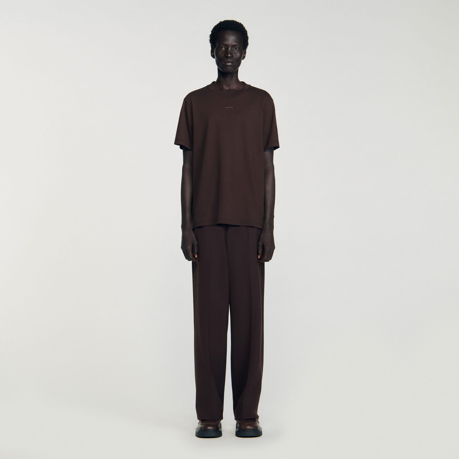 Sandro Cotton T-shirt with logo Chocolate