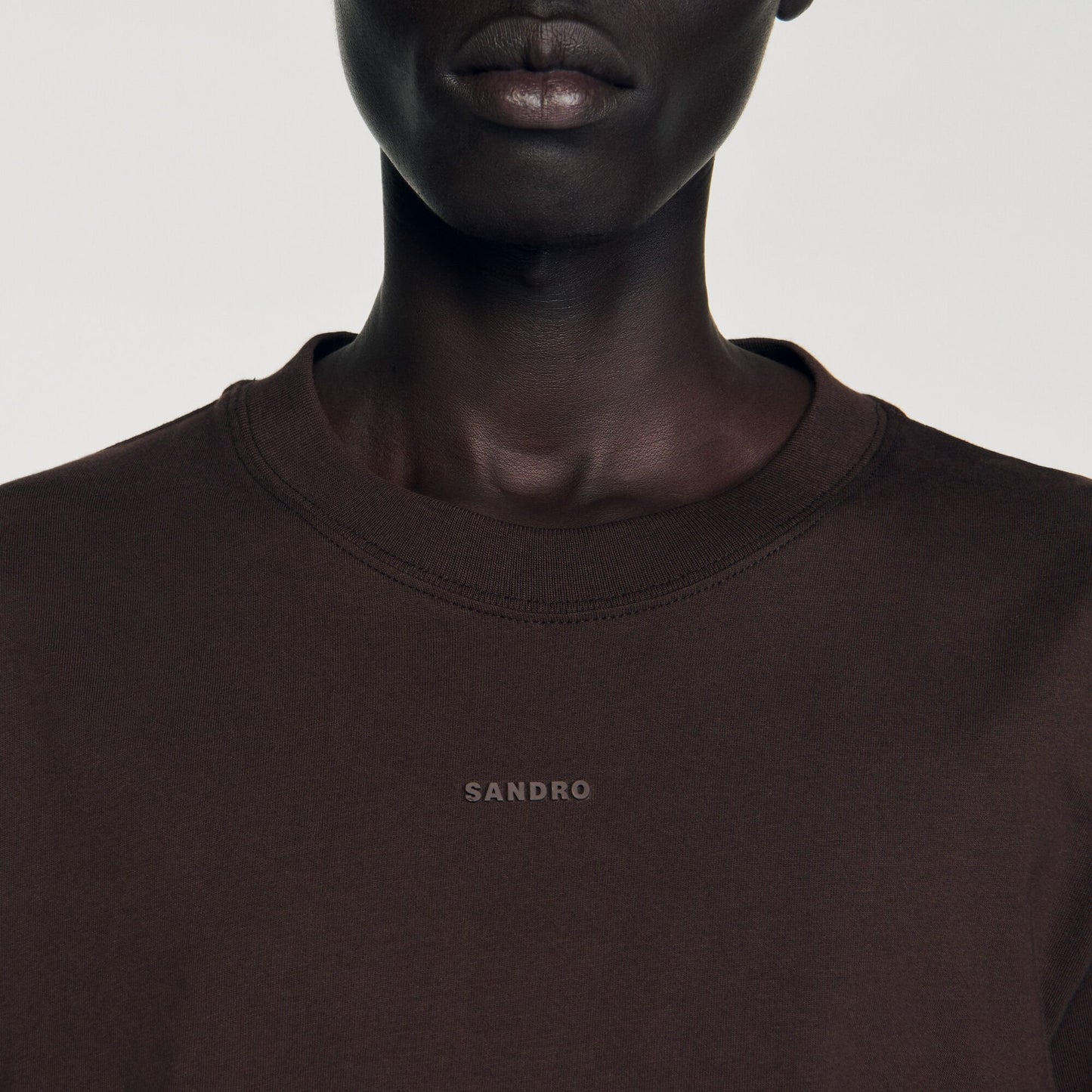 Sandro Cotton T-shirt with logo Chocolate