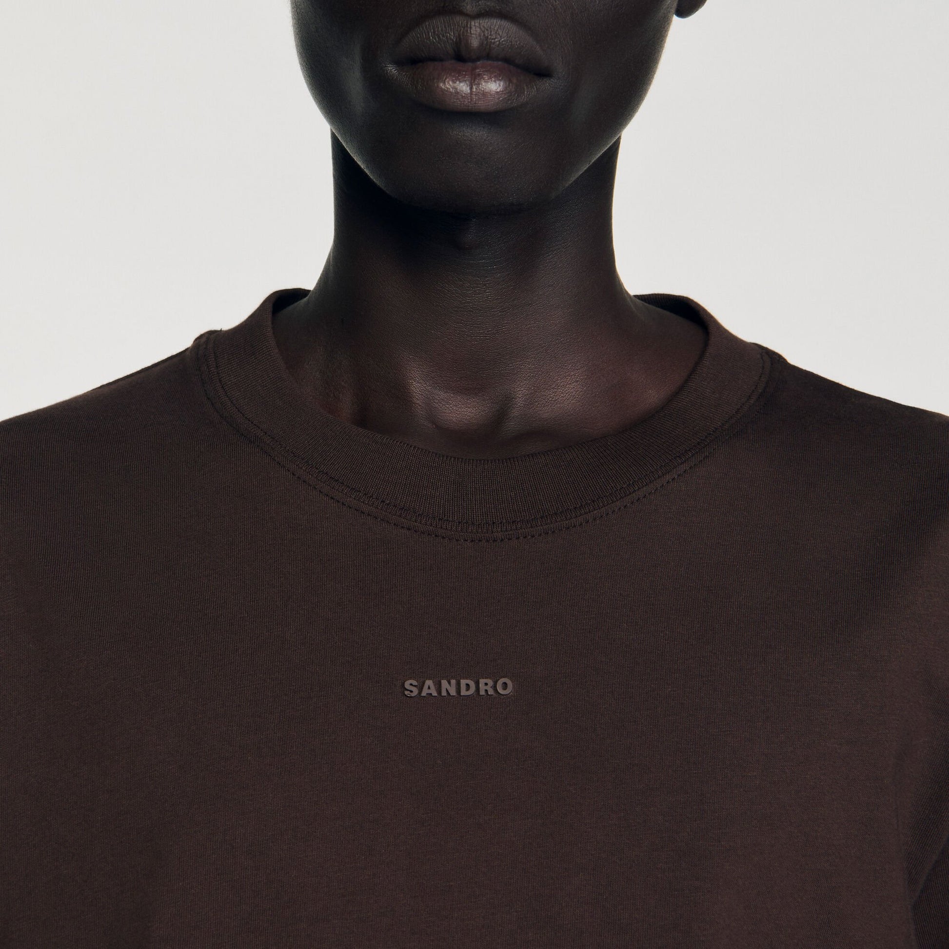 Sandro Cotton T-shirt with logo Chocolate