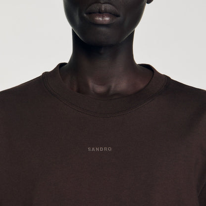 Sandro Cotton T-shirt with logo Chocolate