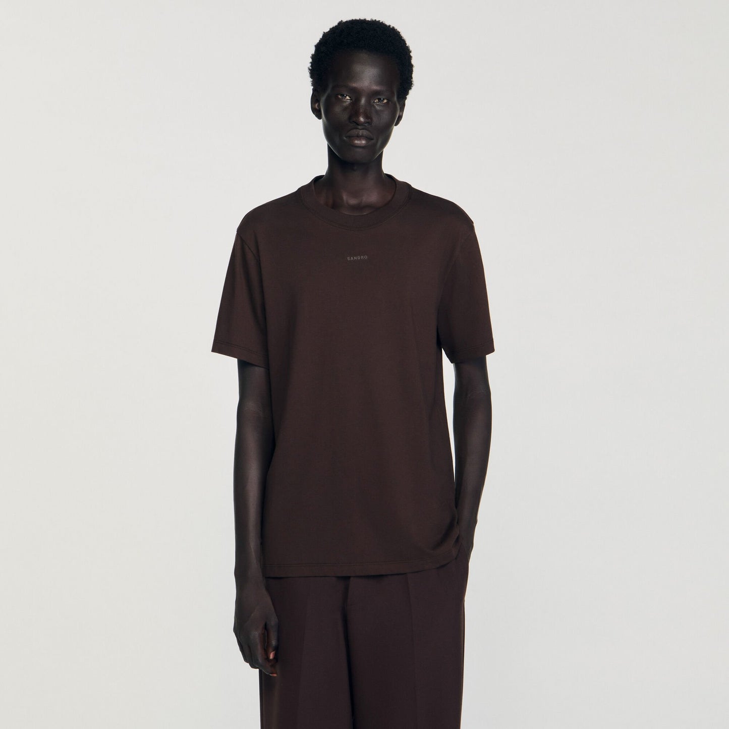 Sandro Cotton T-shirt with logo Chocolate