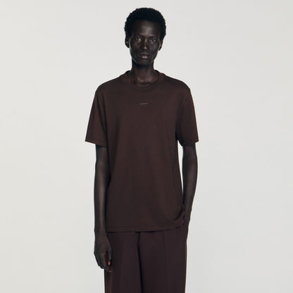 Sandro Cotton T-shirt with logo Chocolate