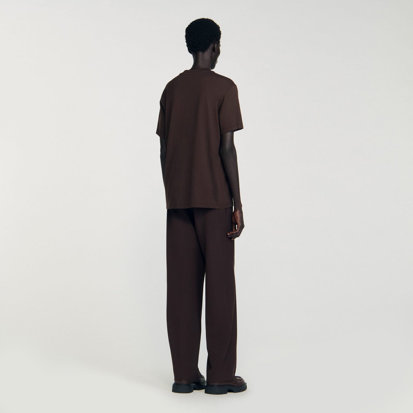 Sandro Cotton T-shirt with logo Chocolate