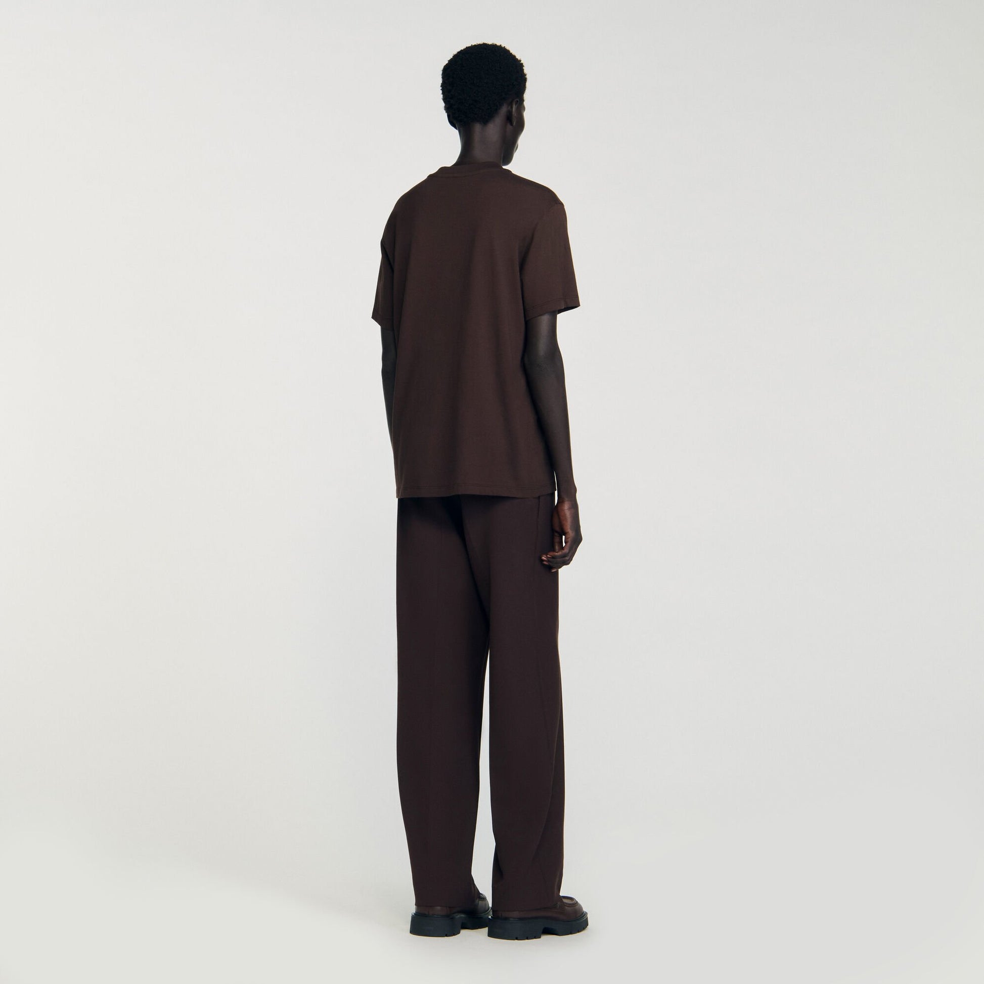 Sandro Cotton T-shirt with logo Chocolate
