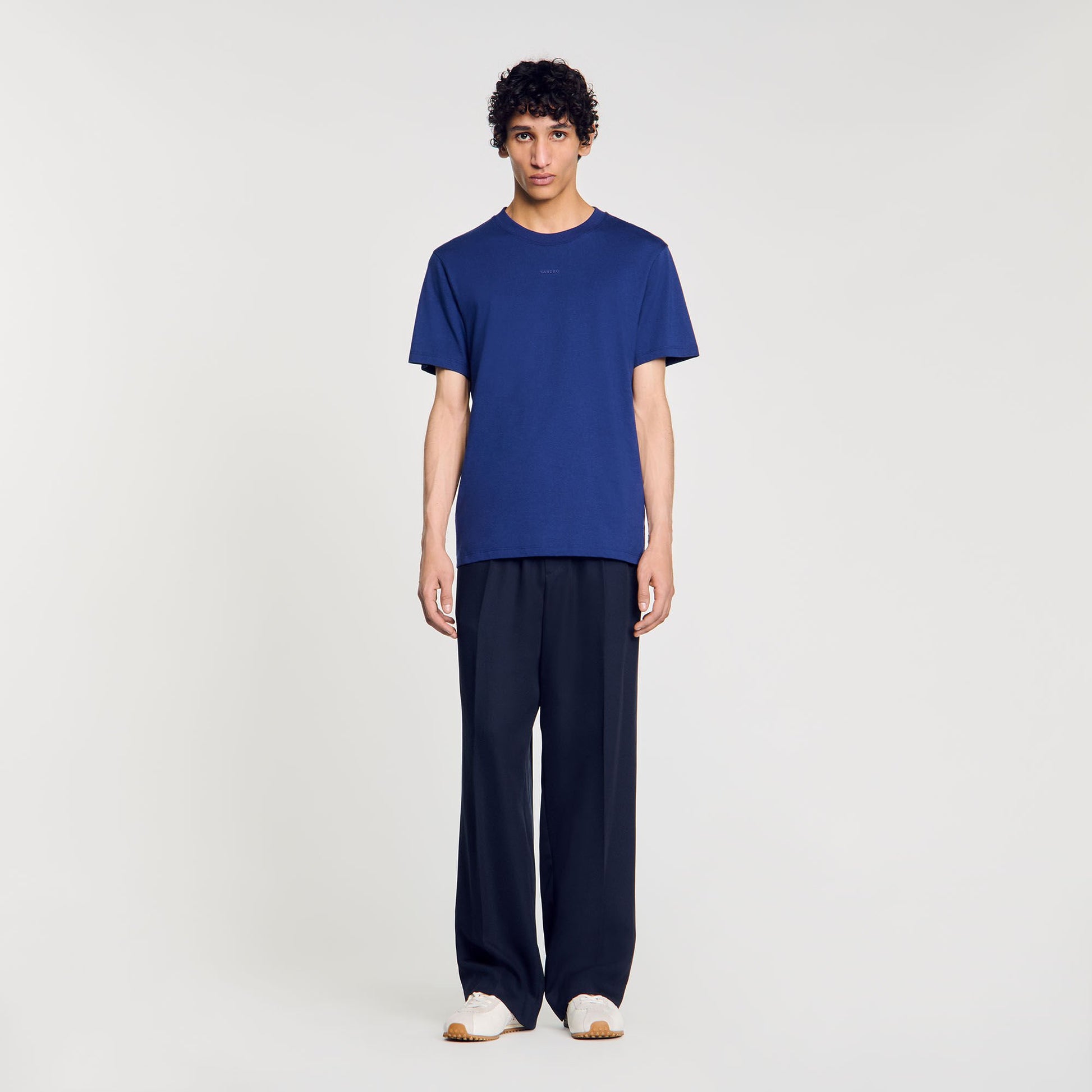 Sandro Cotton T-shirt with logo Royal Blue