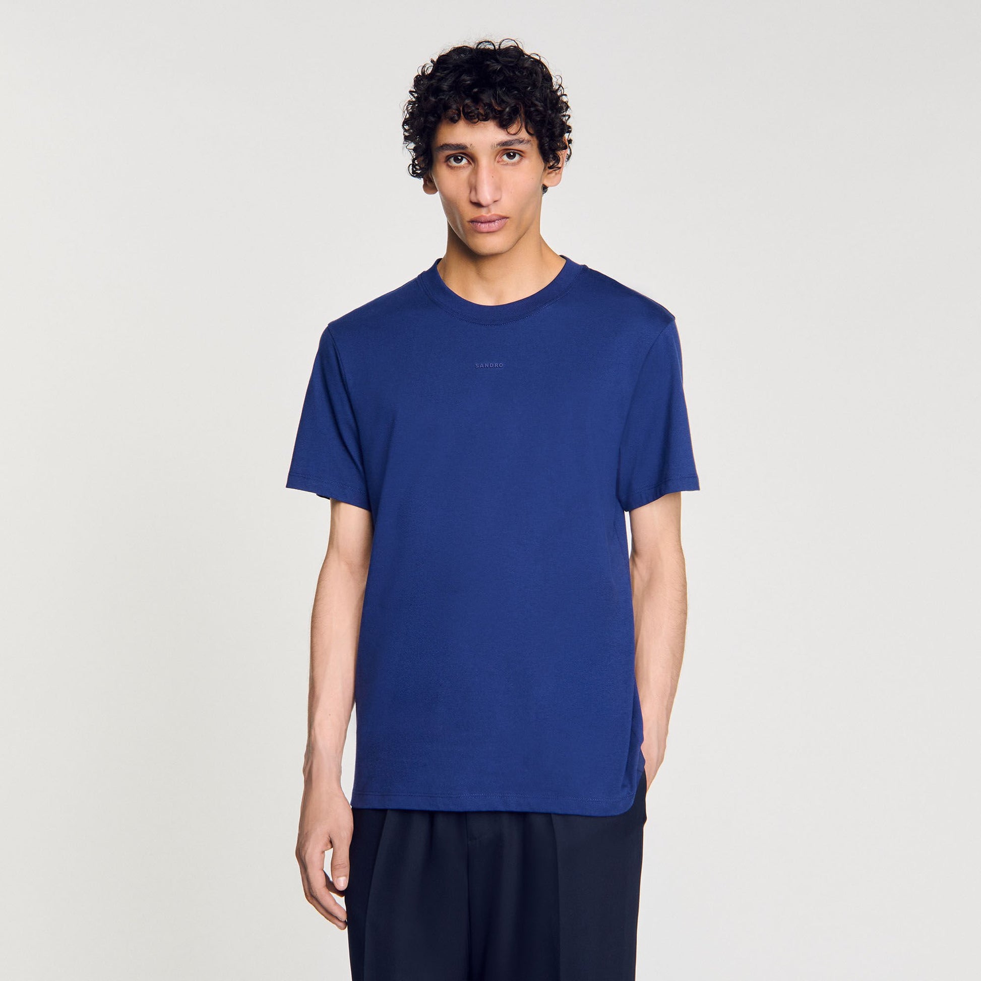 Sandro Cotton T-shirt with logo Royal Blue