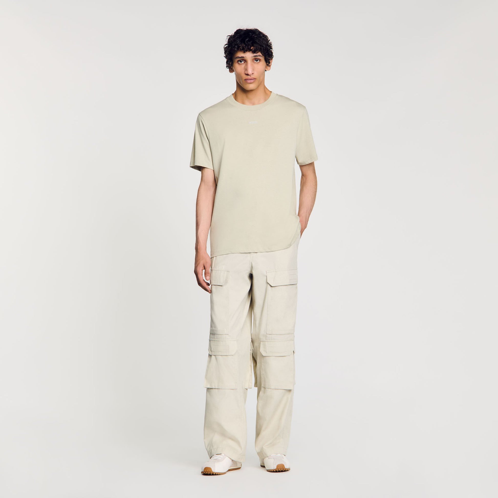 Sandro Cotton T-shirt with logo Light Kaki.