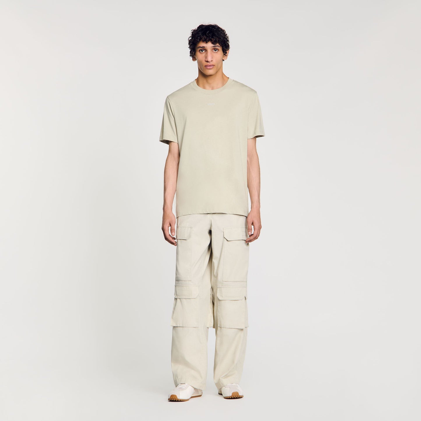 Sandro Cotton T-shirt with logo Light Kaki.