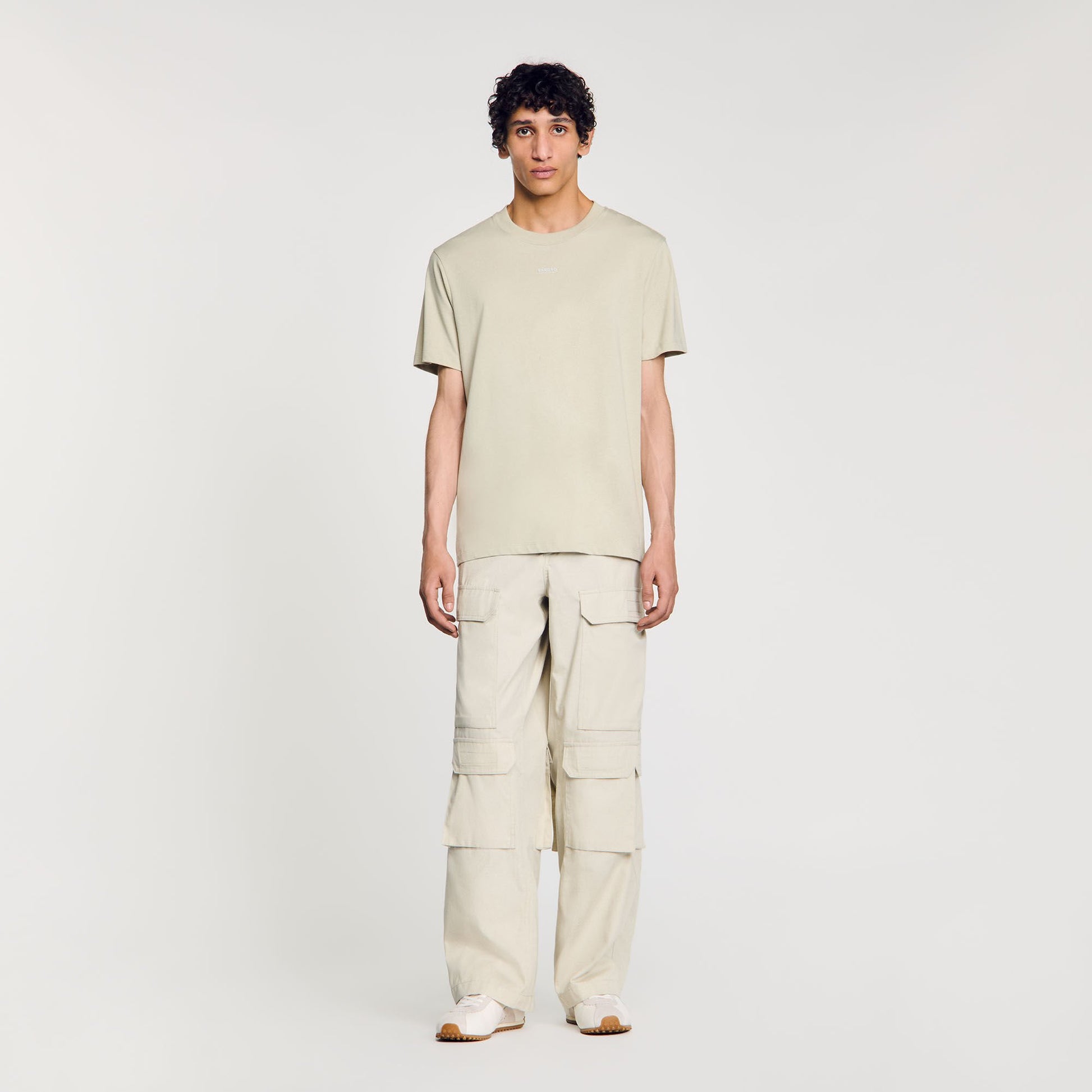 Sandro Cotton T-shirt with logo Light Kaki.