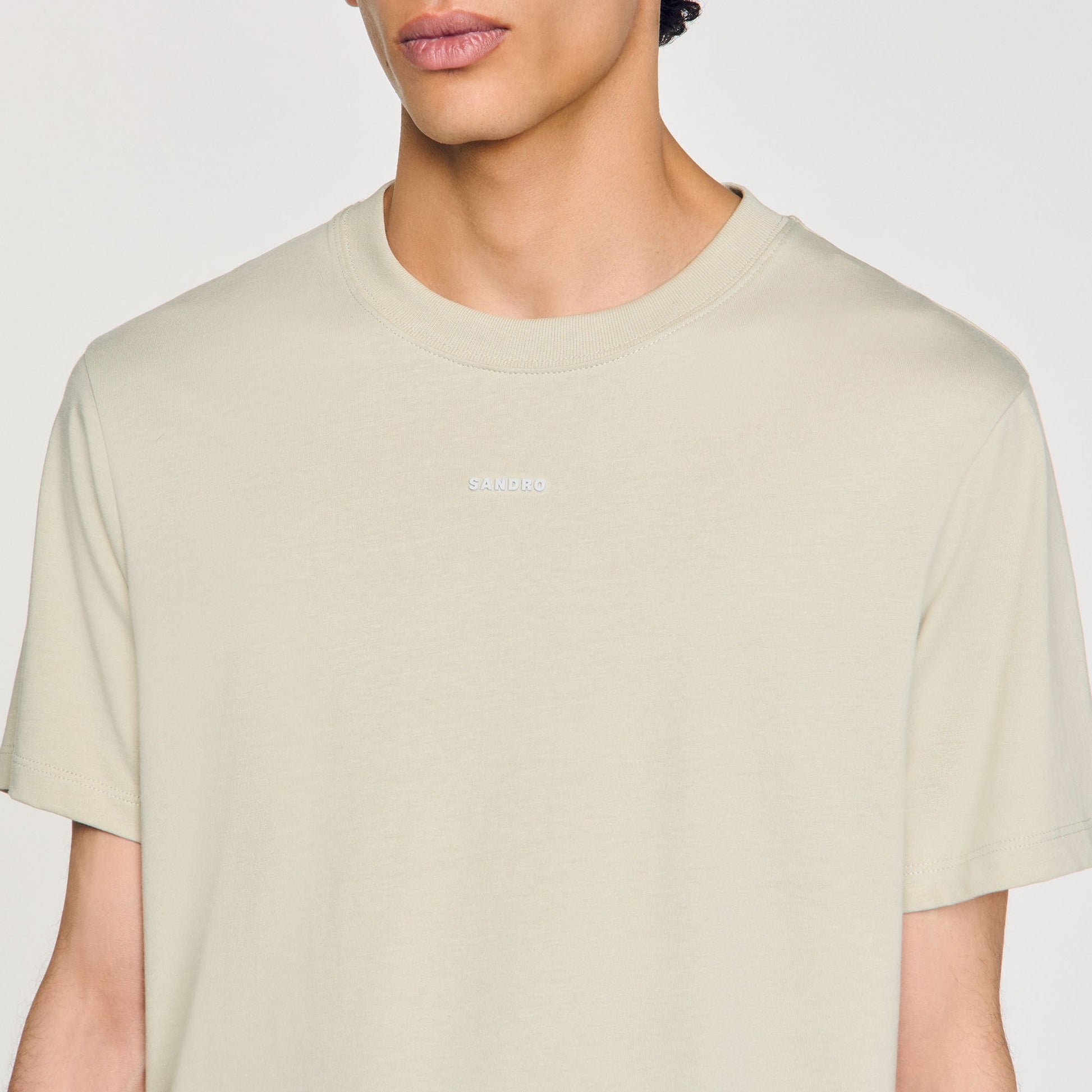 Sandro Cotton T-shirt with logo Light Kaki.