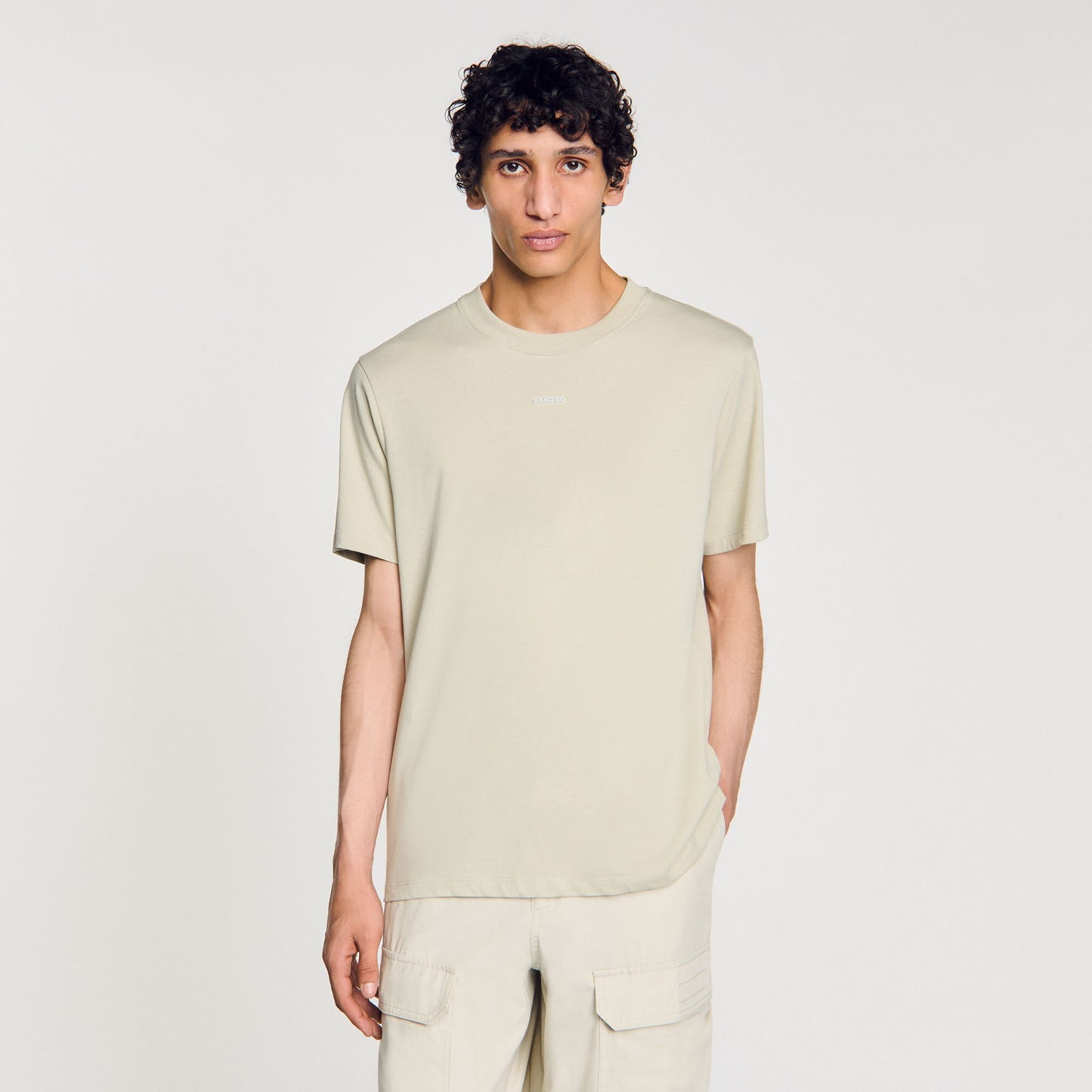 Sandro Cotton T-shirt with logo Light Kaki.