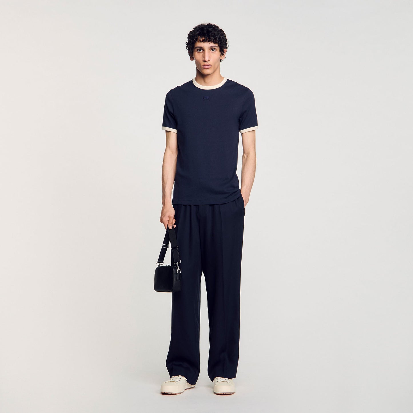 Sandro Two-tone patch T-shirt Navy Blue