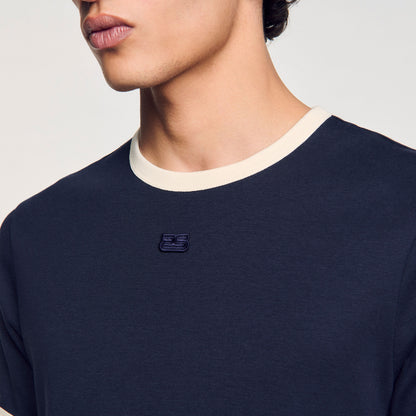Sandro Two-tone patch T-shirt Navy Blue