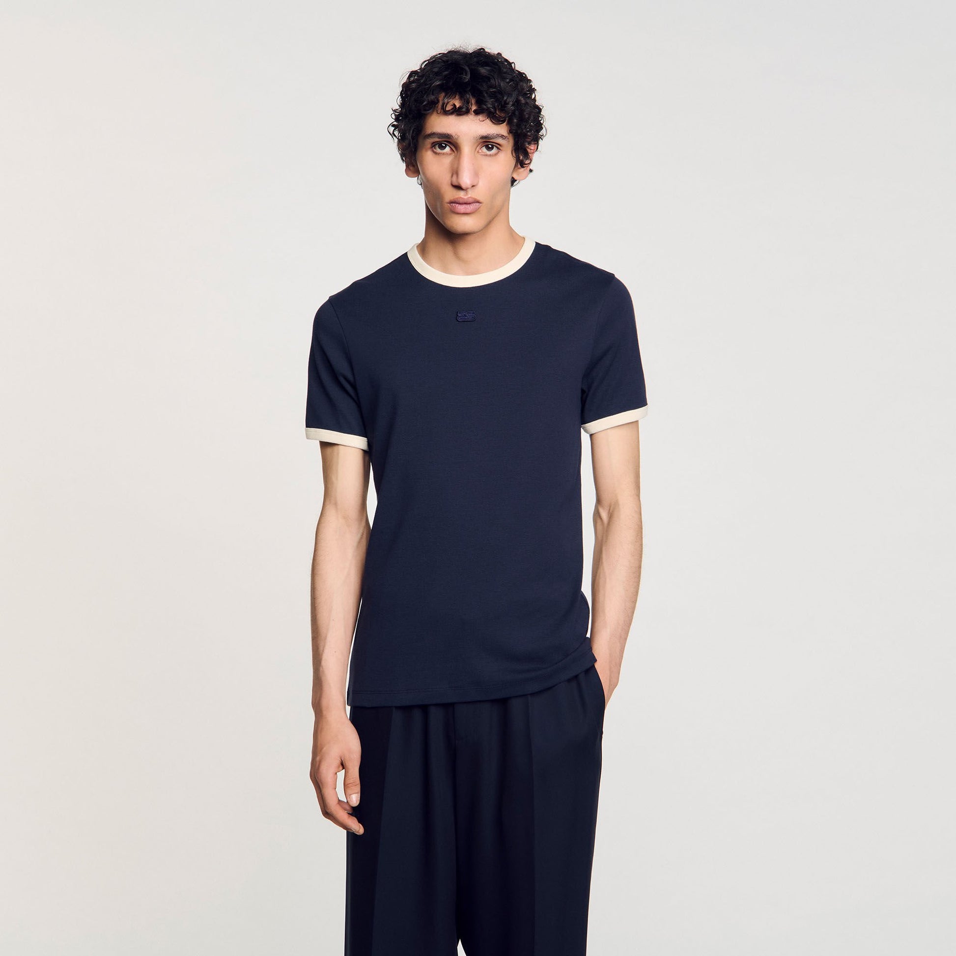 Sandro Two-tone patch T-shirt Navy Blue