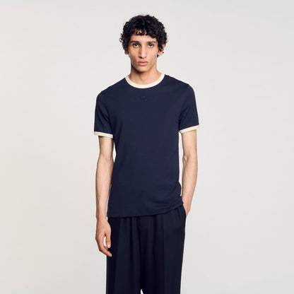 Sandro Two-tone patch T-shirt Navy Blue
