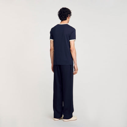 Sandro Two-tone patch T-shirt Navy Blue
